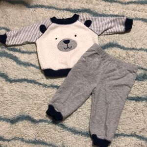 Little me fuzzy fleece bear shirt and pants set